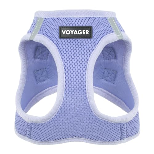 Best Pet Supplies Allwetter-Hundegeschirr, Mesh, reflektierend, kein Ziehen, für kleine mittelgroße Hunde, Katzen, mit Klettverschluss, Schnalle, Doppel-D-Ringe, Lavendel, L (Brust: 45,7–52,1 cm) von Best Pet Supplies