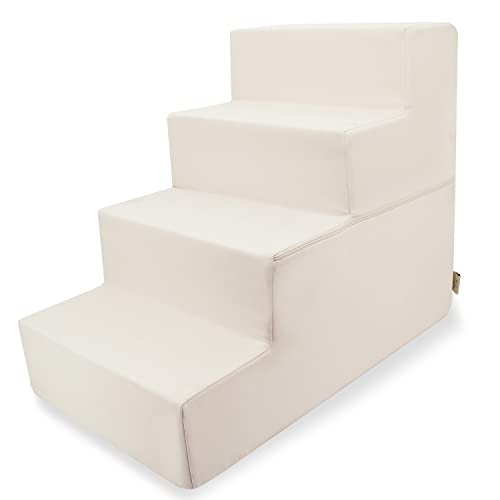 Best Pet Supplies Faltbare Haustiertreppe mit CertiPUR-US-zertifiziertem Schaumstoff für kleine bis mittelgroße Hunde/Katzen, Elfenbein, 4 Stufen (H: 55,9 cm) von Best Pet Supplies