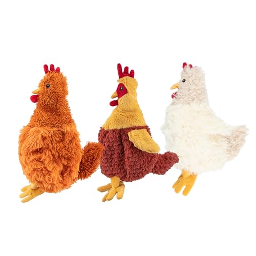 Best Pet Supplies Hundespielzeug aus Plüsch, für interaktives Spielen, für Welpen und Senioren, buntes Huhn-Spielzeug-Form, niedlich und kuschelig – Knisterhuhn-Bündel (Braun, Beige, Weinrot) von Best Pet Supplies