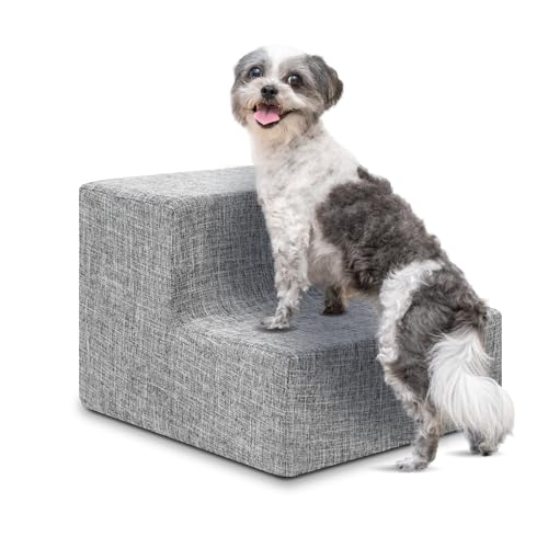 Best Pet Supplies Hundetreppe & Treppe – Schaumstoff-Stufen für kleine Hunde und Katzen, rutschfest, für den Innenbereich, ausgewogene Haustier-Stütze, Hunderampe, Keine Montage, aschgraues Leinen, 2 von Best Pet Supplies