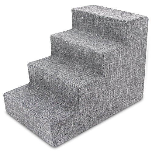 Best Pet Supplies Hundetreppe & Treppe – Schaumstoff-Stufen für kleine Hunde und Katzen, rutschfeste ausbalancierte Haustier-Trittstütze, Hunderampe, keine Montage, aschgraues Leinen (vakuumverpackt), von Best Pet Supplies