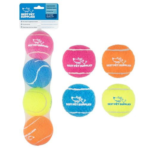 Best Pet Supplies Quietschendes Tennisspielzeug für Hunde, 4 Stück, robustes, interaktives Haustierspielzeug zum Werfen und Apportieren, unterstützt Übung und natürliches Verhaltenstraining, langlebig von Best Pet Supplies