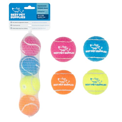Best Pet Supplies Quietschendes Tennisspielzeug für Hunde, 4er-Pack, robustes interaktives Haustierspielzeug zum Werfen und Apportieren, unterstützt Übung und natürliches Verhaltenstraining, langlebig von Best Pet Supplies