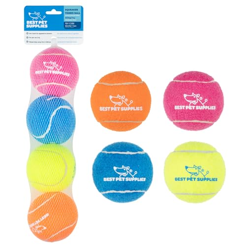 Best Pet Supplies Quietschendes Tennisspielzeug für Hunde, 4er-Pack, robustes interaktives Haustierspielzeug zum Werfen und Apportieren, unterstützt Übung und natürliches Verhaltenstraining, langlebig von Best Pet Supplies