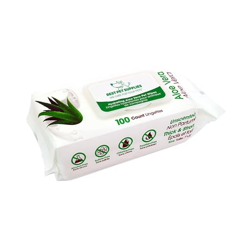 Tierpflegetücher für Hunde und Katzen (100 Stück) by Best Pet Supplies - Deodorant auf Pflanzenbasis für Mäntel und trockene, juckende oder empfindliche Haut, Hydratisierende Aloe Vera, Size 20x23 cm von Best Pet Supplies