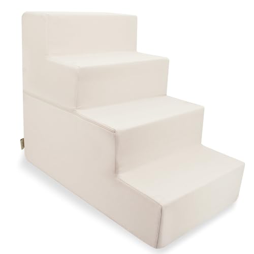 Best Pet Supplies Tragbare Faltbare Schaumstoff-Haustiertreppe für Couch, Sofa und Hochbett, rutschfeste Unterseite, ausgewogener Pfotensicher – Elfenbein, faltbar, 4 Stufen (H: 55,9 cm) von Best Pet Supplies