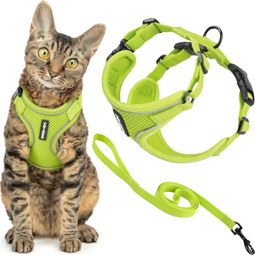 Best Pet Supplies Voyager-Set, ausbruchsicheres Katzengeschirr mit 1,5 m Langer Leine, reflektierende Nähte, Neoprengriff, für kleine, mittelgroße und große Katzen, Limettengrün, Größe XS von Best Pet Supplies