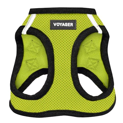 Voyager Step-In Air Hundegeschirr, Allwetter-Netzgewebe, reflektierend, kein Ziehen, kleine, mittelgroße Hunde, Katzen, mit Klettverschluss, Schnalle, Doppel-D-Ringe, Limettengrün/Schwarzer Rand S von Best Pet Supplies