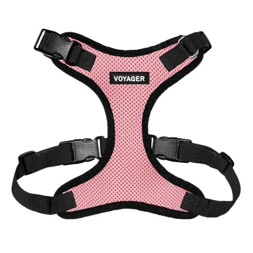 Best Pet Supplies Voyager Step-In Lock Haustiergeschirr – Allwetter-Netz, verstellbares Step-in-Geschirr für Katzen und Hunde – Rosa/Schwarzer Rand, S von Best Pet Supplies