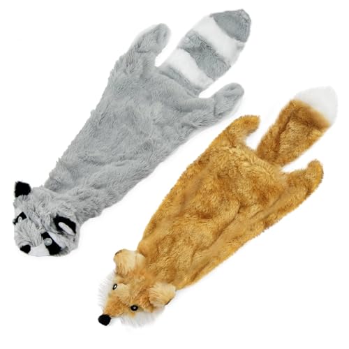 Best Pet Supplies 2-in-1 Quietschendes Hundespielzeug mit weichem, strapazierfähigem Stoff für kleine, mittlere und große Haustiere by Füllung für das Spielen im Haus, Fuchs, Waschbär, Size M von Best Pet Supplies