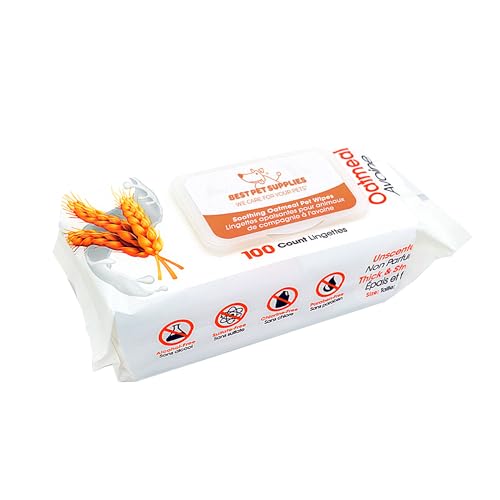 Tierpflegetücher für Hunde und Katzen (100 Stück) by Best Pet Supplies - Deodorant auf Pflanzenbasis für Mäntel und trockene, juckende oder empfindliche Haut, Beruhigendes Hafermehl, size 20x23 cm von Best Pet Supplies