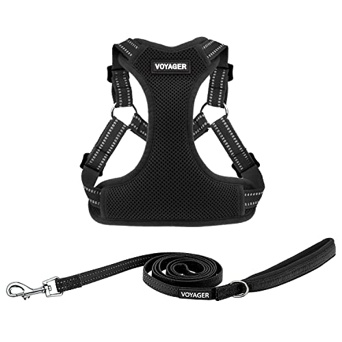 Voyager Step-In Flex Hundegeschirr und reflektierende Hundeleine Kombi-Set mit Neoprengriff 1,8 m lang, unterstützt kleine, mittelgroße und große Rassen Welpen, Schwarz (mit Leine), M von Best Pet Supplies