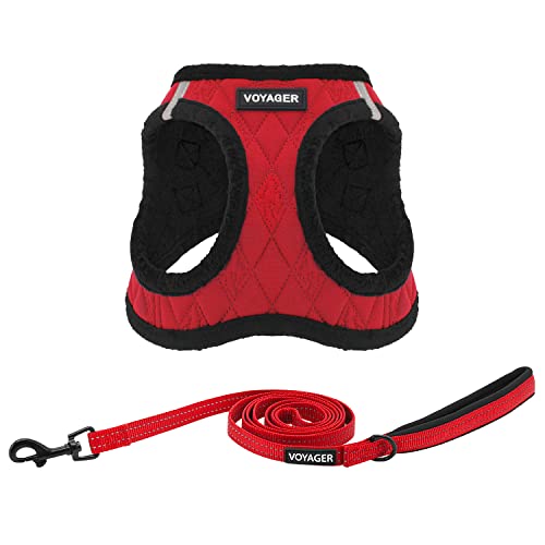 Voyager Step-in Plush Dog Harness - Soft Plush Step In Vest Harness for Small and Medium Dogs by Best Pet Supplies - Red Plush (Leash Bundle), S (Chest 14.5"-16") von Best Pet Supplies