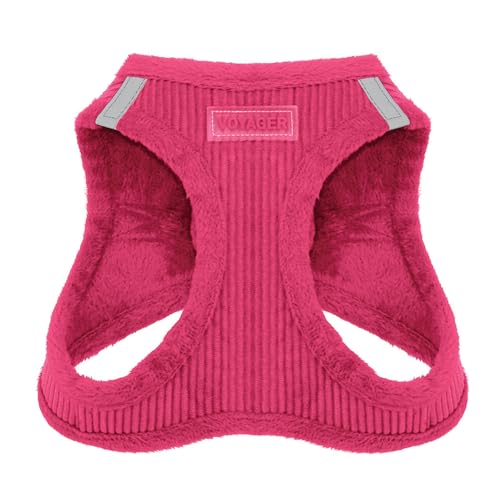 Voyager Step-In Plüsch-Hundegeschirr by Best Pet Supplies - Step-In-Westengeschirr für kleine und mittelgroße Hunde, Weicher Plüsch, Fuchsia Kordr, size L - Brust 45-52 cm von Best Pet Supplies