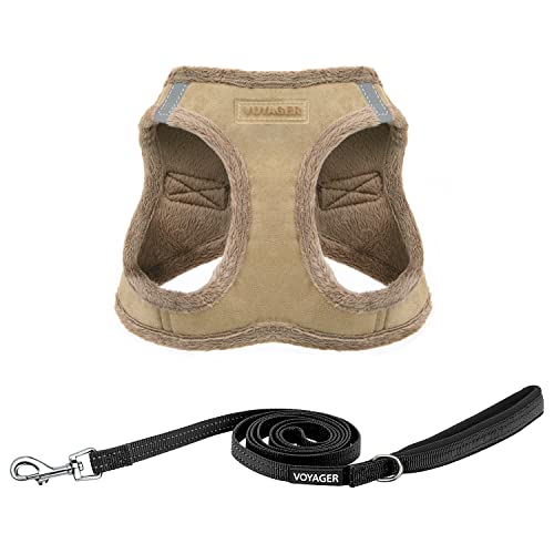 Voyager Step-in Plush Dog Harness - Soft Plush Step In Vest Harness for Small and Medium Dogs by Best Pet Supplies - Latte Suede (Leash Bundle), M (Chest 40,6-45,7 cm) von Best Pet Supplies