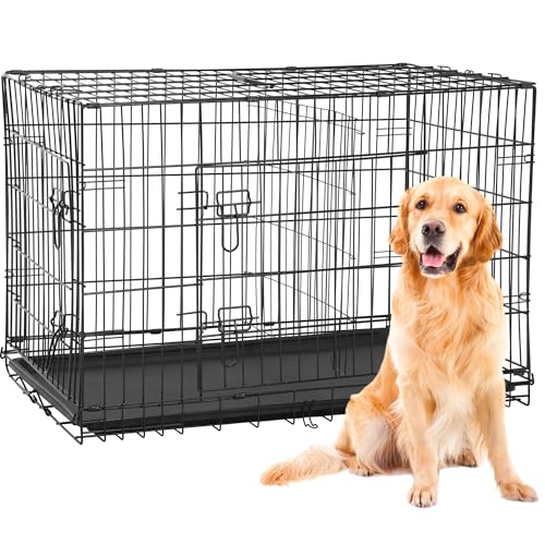 BestPet Hundekäfig für große Hunde, zusammenklappbar, Metalldraht, Hundehütten, Haustierkäfig, Käfig mit Doppeltür, Trennwand, abnehmbarem Tablett und Griff, Schwarz BestPet Hundekäfig für große Hunde, zusammenklappbar, Metalldraht, Hundehütten, Haustierkäfig, Käfig mit Doppeltür, Trennwand, abnehmbarem Tablett und Griff, Schwarz von BestPet