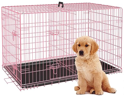 BestPet Hundekäfig für kleine Hunde, zusammenklappbar, Mental-Drahtkisten, Hundehütten, für drinnen und draußen, mit Doppeltür, Trennwand, abnehmbarem Tablett und Griff, Rosa BestPet Hundekäfig für kleine Hunde, zusammenklappbar, Mental-Drahtkisten, Hundehütten, für drinnen und draußen, mit Doppeltür, Trennwand, abnehmbarem Tablett und Griff, Rosa von BestPet