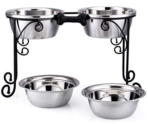 BestVida Hundenapf erhöhte, Futterstation Hund, Erhöhte Schüssel aus Edelstahl, Hunde Futterstation mit 4 Edelstahlnäpfen, Hundenapf für mittlere & große Hunde BestVida Hundenapf erhöhte, Futterstation Hund, Erhöhte Schüssel aus Edelstahl, Hunde Futterstation mit 4 Edelstahlnäpfen, Hundenapf für mittlere & große Hunde von BestVida