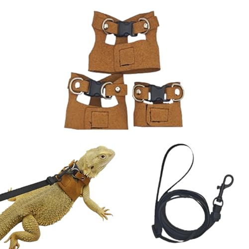 3 Stück Westen-Geschirr-Leinen-Set, Verstellbares Laufgeschirr Für Reptilien, Gurt Und Führleine Für Bartagamen, Leinen-Set Für Kleine Haustiere, Reptilien, Echsen Und Chamäleons (Braun) von Bestevery