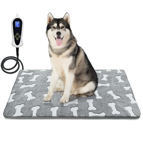 Bestio Hunde-Heizkissen, groß, beheiztes Kissen für Hunde mit verbessertem, normal geöffnetem Temperaturregler, Haustier-Heizkissen für Tiere, mit einem Plüschbezug (blaue Pfote, 86,4 x 53,3 cm) von Bestio