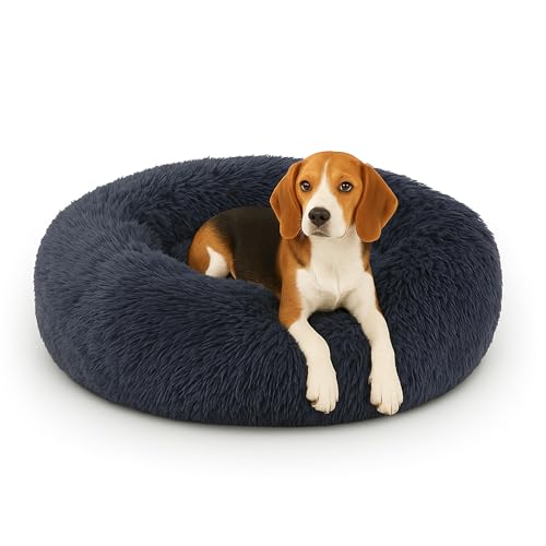 Bestlivings Haustierbett Fluffy Ø70cm (Anthrazit) XL Hundekissen rund flauschig, Öko-Tex, rutschfest und waschbar Hundebett Katzenbett Hunde & Katzen von Bestlivings