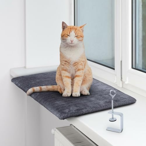 Bestlivings Flauschiges Fensterliegebett für Katzen in Grau (45cm x 28cm), Katzenbett für die Fensterbank - Indoor Katzenliege Katzendecke von Bestlivings