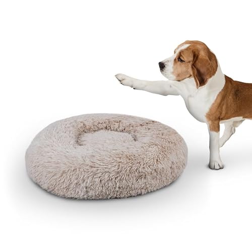 Haustierbett Fluffy Ø100cm (Beige) XXL - Hundekissen rund flauschig, Öko-Tex, rutschfest und waschbar - Hundebett Katzenbett Hunde & Katzen von Bestlivings