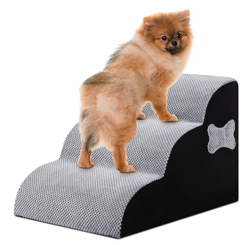 Beterzack Hundetreppe für kleine Hunde, 3 Stufen, Haustiertreppe für hohe Betten und Couch, rutschfeste Unterseite, Haustiertreppe aus hochdichtem Schaumstoff für kleine Hunde und Katzen, mit Beterzack Hundetreppe für kleine Hunde, 3 Stufen, Haustiertreppe für hohe Betten und Couch, rutschfeste Unterseite, Haustiertreppe aus hochdichtem Schaumstoff für kleine Hunde und Katzen, mit von Beterzack