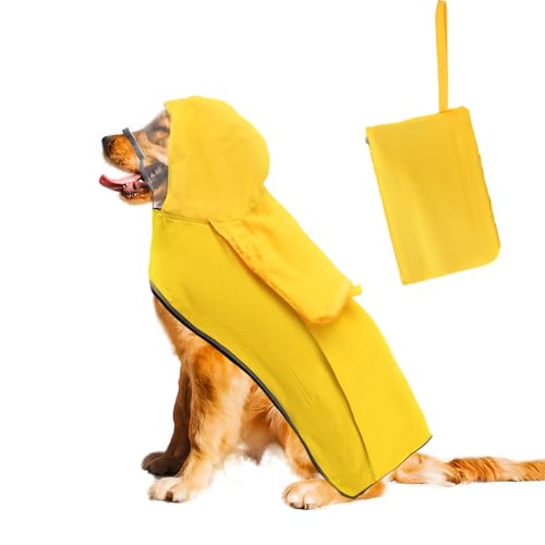Hunde-Regenmantel, verstellbarer Hunderegenmantel mit transparenter Kapuze, doppellagig, Regenjacke für Hunde, Größe L, M von Betinyar