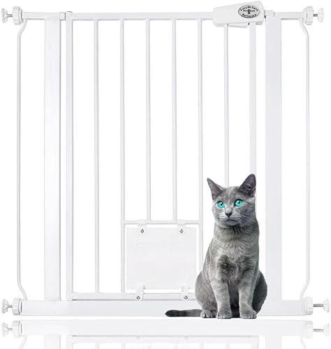 Bettacare Haustiergitter mit Abschließbarer Katzenklappe, 75cm - 83cm, Weiß, 75cm Höhe, Haustier Sicherheitsbarriere mit Katzenklappe, Einfache Montage von Bettacare
