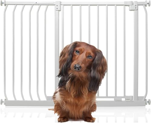 Bettacare Elite Hundegitter, 107cm - 116cm, Matt Weiß, Druckbefestigung Hundegitter für Hunde und Welpen,Barrière Einfache Installation von Bettacare