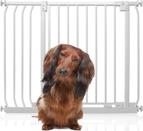 Bettacare Elite Hundegitter, 89cm - 98cm, Matt Weiß, Druckbefestigung Hundegitter für Hunde und Welpen,Barrière Einfache Installation von Bettacare