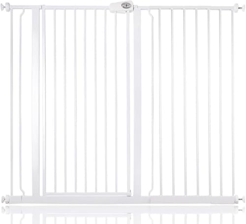 Bettacare Extra Hohes Druckmontierte Premium Haustiergitter, 126.7cm - 134.3cm, Weiß, Druckmontierte Treppengitter für Hunde, Sicherheitsbarriere, Einfache Montage von Bettacare