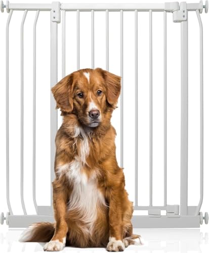 Bettacare Extra Tall Elite Hundegitter, 80cm - 89cm, Matt Weiß, Extra Hoch 96.8cm in der Höhe, Druckbefestigung Hundegitter für Hunde und Welpen,Barrière Einfache Installation von Bettacare
