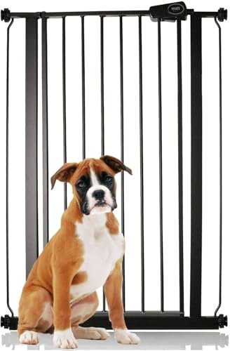 Bettacare Extra Hohes Druckmontierte Premium Haustiergitter, 75cm - 83cm, Matt Schwarz, Druckmontierte Treppengitter für Hunde, Sicherheitsbarriere, Einfache Montage von Bettacare