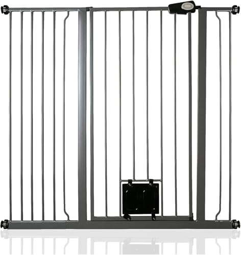 Bettacare Haustiergitter mit Verriegelbarer Katzenklappe, 113.8cm - 121.4cm, Schiefergrau, 104cm in der Höhe, Extra Hohes Haustier Sicherheitsgitter mit Katzenklappe, Einfache Installation Bettacare Haustiergitter mit Verriegelbarer Katzenklappe, 113.8cm - 121.4cm, Schiefergrau, 104cm in der Höhe, Extra Hohes Haustier Sicherheitsgitter mit Katzenklappe, Einfache Installation von Bettacare
