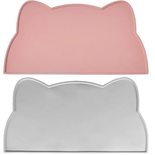 2Pcs Katzennapf Unterlage Hund Katzen, BetterJonny Napfunterlage Silikon wasserdichte Haustier Futtermatte rutschfeste Fressnapf Unterlage Hundefuttermatte Katzenplatzmatten mit erhöhten Rändern von BetterJonny