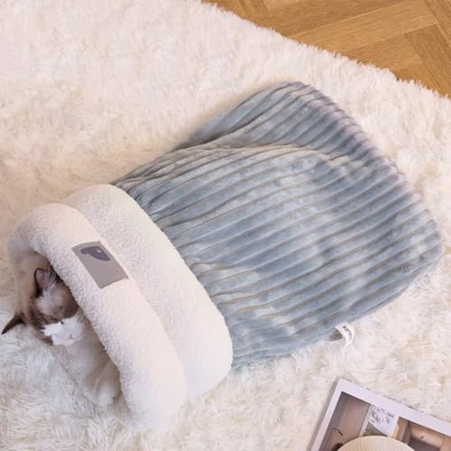 Katzenschlafsack, Warm Katzenbett, Bequemes Katzen Schlafsack, Cat Sleeping Bag, Haustierhöhlenbett, Warmes Katzennest im Herbst und Winter,M: 44 x 37 x 31 cm,Blau-grau Katzenschlafsack, Warm Katzenbett, Bequemes Katzen Schlafsack, Cat Sleeping Bag, Haustierhöhlenbett, Warmes Katzennest im Herbst und Winter,M: 44 x 37 x 31 cm,Blau-grau von Bettschlange