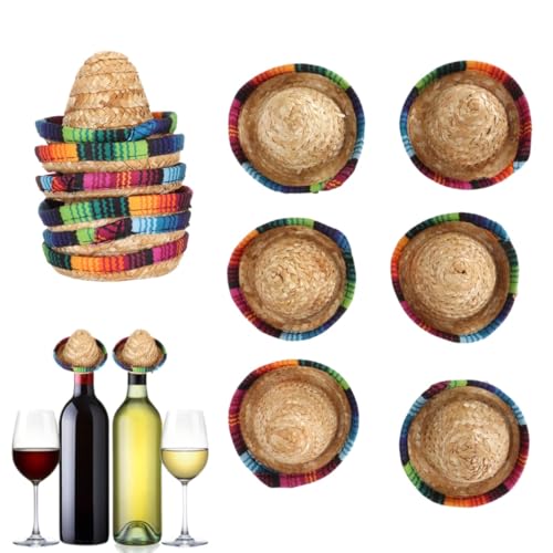 12 Stück Mini-Sombrero-Hüte, Mini-Strohhüte, mexikanische Sombrero-Partyhüte, breiter Rand, leuchtende Farben, Sombrero-Partydekorationen, 9,4 cm Durchmesser von Beufee