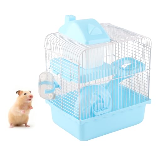 2 Tier Hamster Cage, Dwarf Hamster Travel Cage High Chassis Design Gerbil Habitat Small Animal Carrier for Exploration and Play (Blue) von Beufee