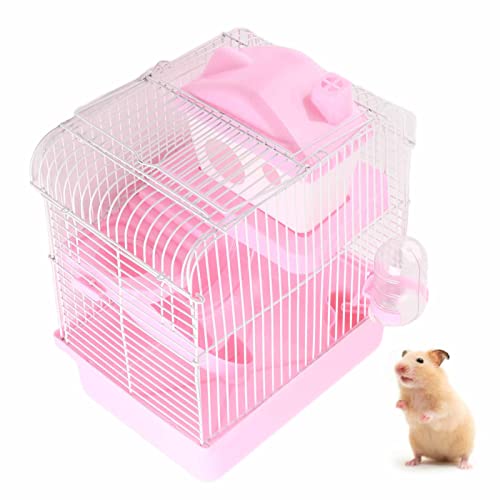2 Tier Hamster Cage, Dwarf Hamster Travel Cage High Chassis Design Gerbil Habitat Small Animal Carrier for Exploration and Play (Pink) von Beufee