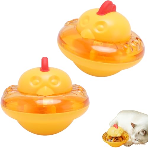 2pcs cat behandeln Spender Spielzeug, Hühnerform Interaktive Behandlungsabgabe Tumbler Cat Toy Slow Feeder Futtermittelspender Schüssel Kippfestgänge für Innenhöfe Erhöht die IQ von Beufee