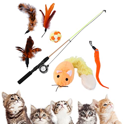 7-teiliges Katzenspielzeug, Einziehbares Katzenspielzeug Mit Glocken, Katzenangel, Katzenfeder, Teaser, Katzenmausspielzeug, Interaktives Katzenspielzeug Für Hauskatzen von Beufee