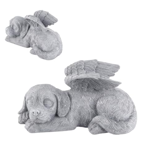 2 Stück Haustier-Gedenkstatue, Hunde-Gedenkstein, Gartendekoration, Outdoor-Hundedenkmal, schlafender Engel, Haustier für Haustier-Gedenkgrabstein-Ornament (Engelshund) von Beufee