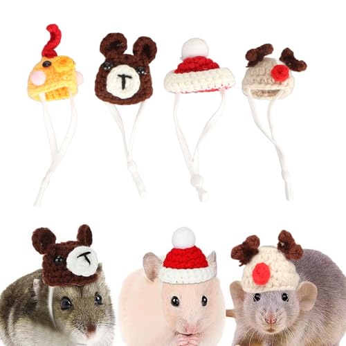 Beufee 4pcs Mini Hamster Hüte, niedliche lustige atmungsaktive, Kleiner Tier gestrickt mit verstellbarem Riemen für Kaninchen Hamster Schlangen Meerschweinehamster -Kleidung Party Kostüm Beufee 4pcs Mini Hamster Hüte, niedliche lustige atmungsaktive, Kleiner Tier gestrickt mit verstellbarem Riemen für Kaninchen Hamster Schlangen Meerschweinehamster -Kleidung Party Kostüm von Beufee
