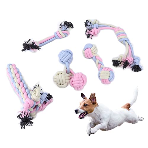 Beufee Interaktives Hundeseilspielzeug, Kauspielzeug Für Kleine Hunde, Bonbonfarbenes Baumwollseil-Hundespielzeugset von Beufee