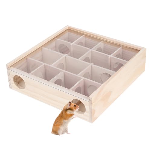 Beufee Hölzerner Hamstertunnel, Hamstertunnelspielzeug, hölzernes Hamsterlabyrinth, Maustunnelspielzeug, Korkscheite für Hamster mit Acrylglasabdeckung von Beufee