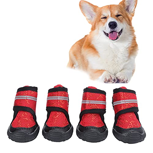 Hundestiefel, rutschfeste Hundeschuhe, Reflektierende Hundestiefel, Verstellbare Hunde-Winterstiefel, Hundepfotenschutz Für Kleine, Mittelgroße Und Große Hunde(55 Yards-Rot) von Beufee