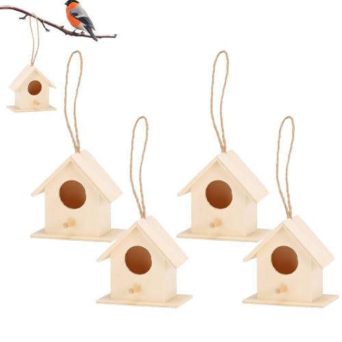 Outdoor -Vogelhäuser, 4pcs unvollendete Holzvogelnester Käfig für Garten -DIY -ation von Beufee