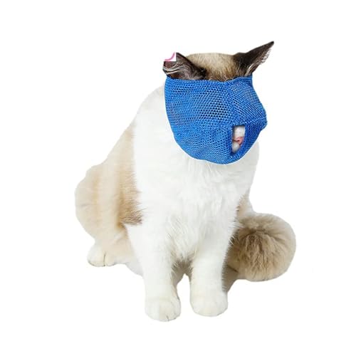 Pet Supply, Mehrzweck-Katzenmaulkorb Für Die Fellpflege, Verstellbarer Bisswiderstand, Atmungsaktives Mesh-Katzenpflegezubehör Für Katzen, Kätzchen(Blau) von Beufee